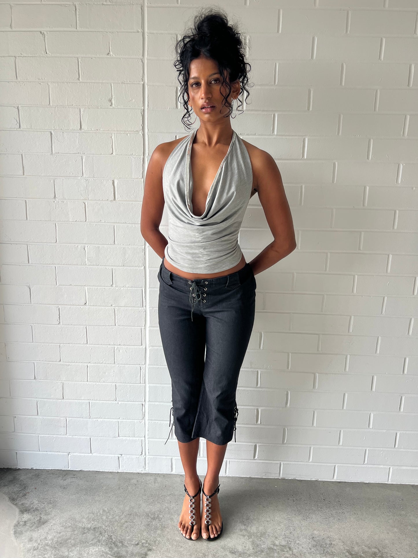 Sequin Cowl Neck Top Grey