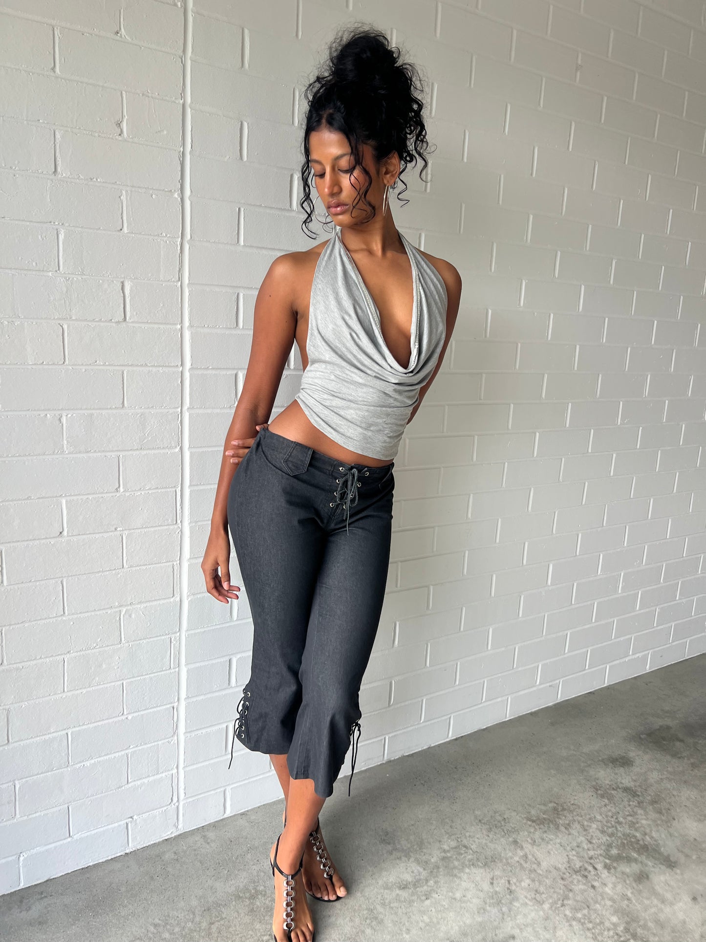 Sequin Cowl Neck Top Grey