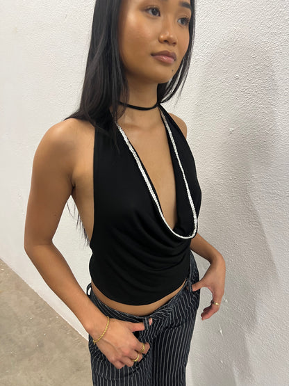 Sequin Cowl Neck Top Black
